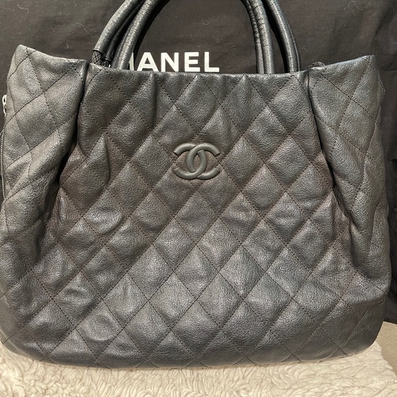 Chanel Dark Gray Quilted Tote Bag - Picture 1 of 14